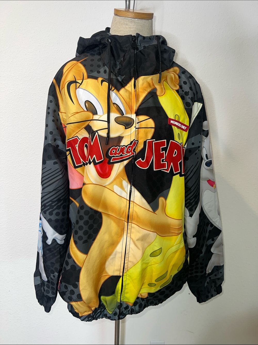 Members Only Tom and Jerry Black & Yellow Graphic Hooded Jacket